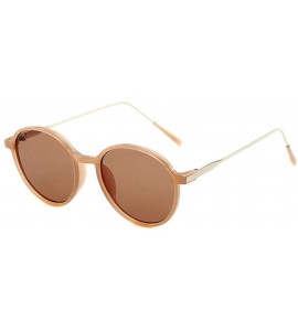 Oval Ladies Personality Round Sunglasses Brand Designer Retro Small Frame Oval Men Goggle - Brown - CB18WUO6QO5 $22.58