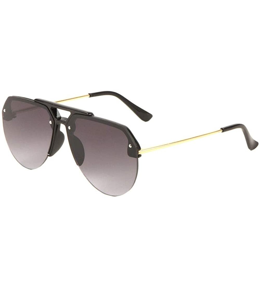 Semi-rimless Flat Lens Semi Rimless Dot Stud Modern Rounded Aviator Sunglasses - Smoke Gold - CR190ERZAHK $25.89