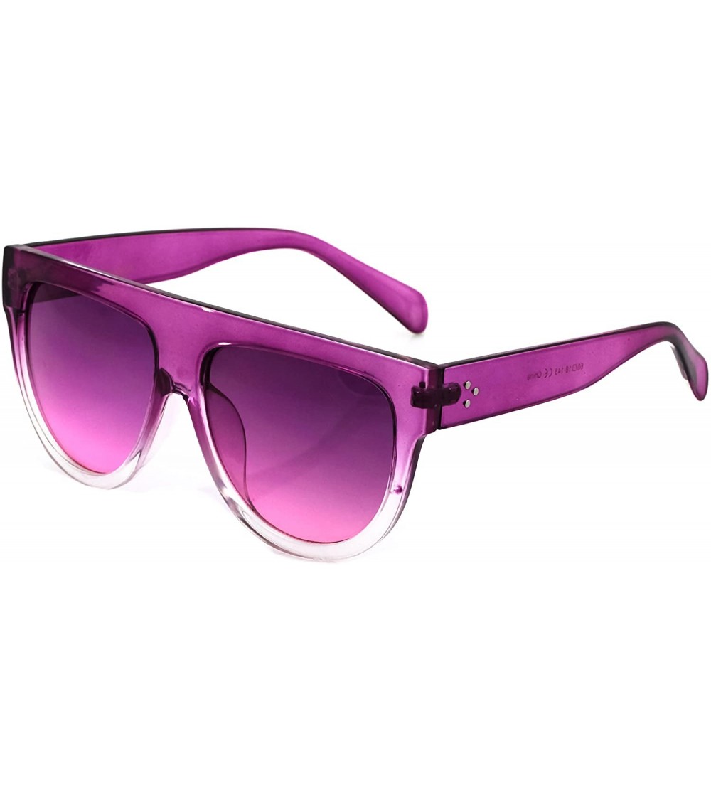 Oversized Vintage Shadow Designer Flat Top Aviator Oversize Women Gradient Sunglasses - Purple - White - CD1864WG2MT $18.19