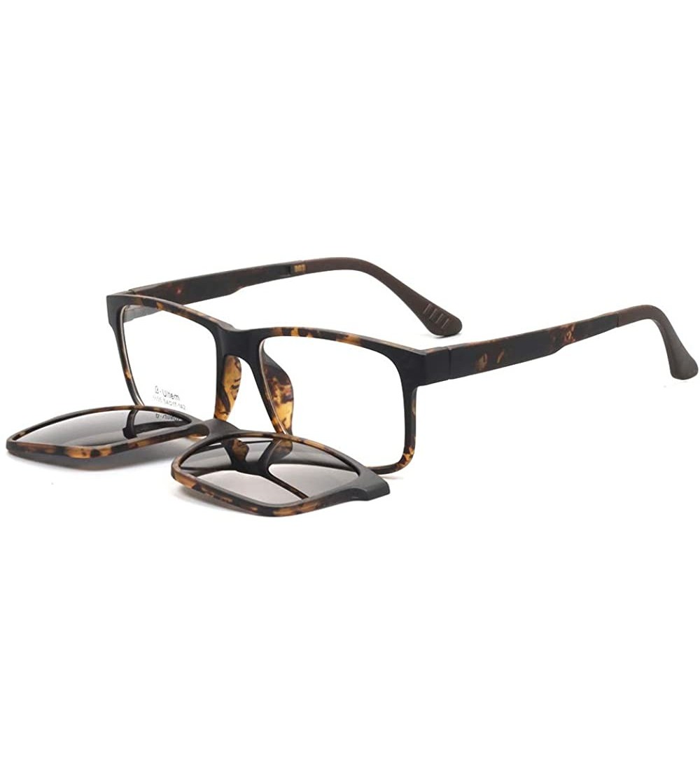 Square Square Magnetic Clip-On Polarized Sunglasses Prescription Eyeglasses Frames (Brown) - C018SNUD3GL $41.62