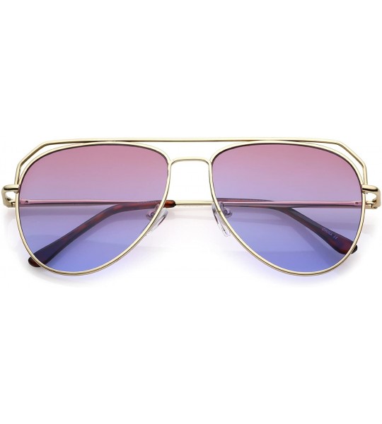 Aviator Modern Open Metal Double Crossbar Gradient Flat Lens Aviator Sunglasses 55mm - Gold / Pink Purple - CT184WZM3R9 $20.92