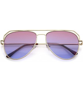 Aviator Modern Open Metal Double Crossbar Gradient Flat Lens Aviator Sunglasses 55mm - Gold / Pink Purple - CT184WZM3R9 $20.92