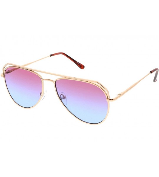 Aviator Modern Open Metal Double Crossbar Gradient Flat Lens Aviator Sunglasses 55mm - Gold / Pink Purple - CT184WZM3R9 $20.92