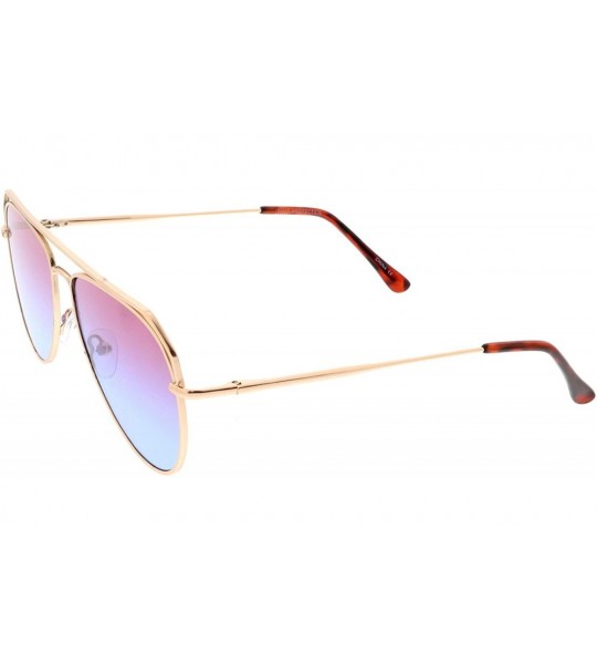 Aviator Modern Open Metal Double Crossbar Gradient Flat Lens Aviator Sunglasses 55mm - Gold / Pink Purple - CT184WZM3R9 $20.92