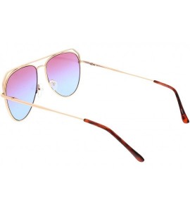 Aviator Modern Open Metal Double Crossbar Gradient Flat Lens Aviator Sunglasses 55mm - Gold / Pink Purple - CT184WZM3R9 $20.92