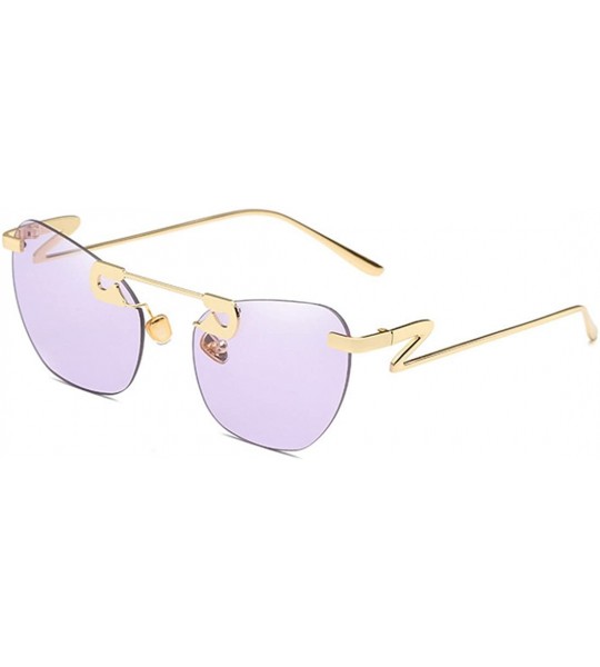 Oval Male Female Fashion Metal Sunglasses Retro Frameless Z-shaped leg - Purple - CZ18EX7G82T $21.63