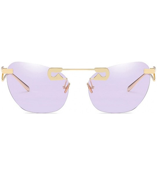 Oval Male Female Fashion Metal Sunglasses Retro Frameless Z-shaped leg - Purple - CZ18EX7G82T $21.63