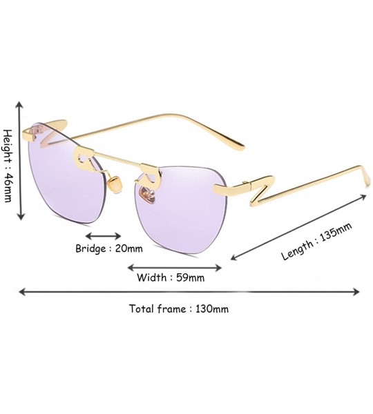 Oval Male Female Fashion Metal Sunglasses Retro Frameless Z-shaped leg - Purple - CZ18EX7G82T $21.63