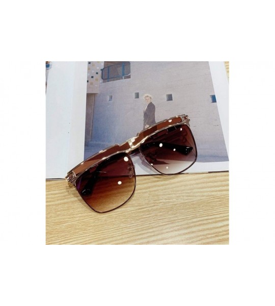 Round Gradient Oversized Sunglasses for Men Square Sun Glasses Metal Frame Eyewear - C2 Blue - CZ1906D0RD2 $25.51