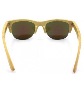 Wayfarer 100% Hand Made Wooden Bamboo Half Frame Sunglasses Natural Floating Light Frames W/ Pouch - Yellow/Brown - CL12L7P3N...