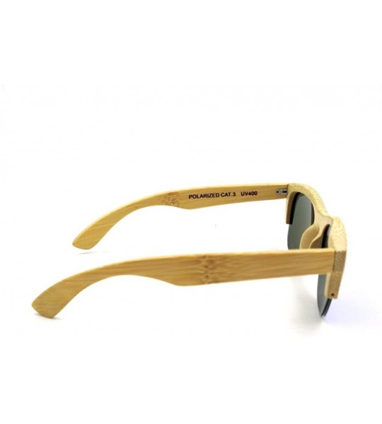 Wayfarer 100% Hand Made Wooden Bamboo Half Frame Sunglasses Natural Floating Light Frames W/ Pouch - Yellow/Brown - CL12L7P3N...