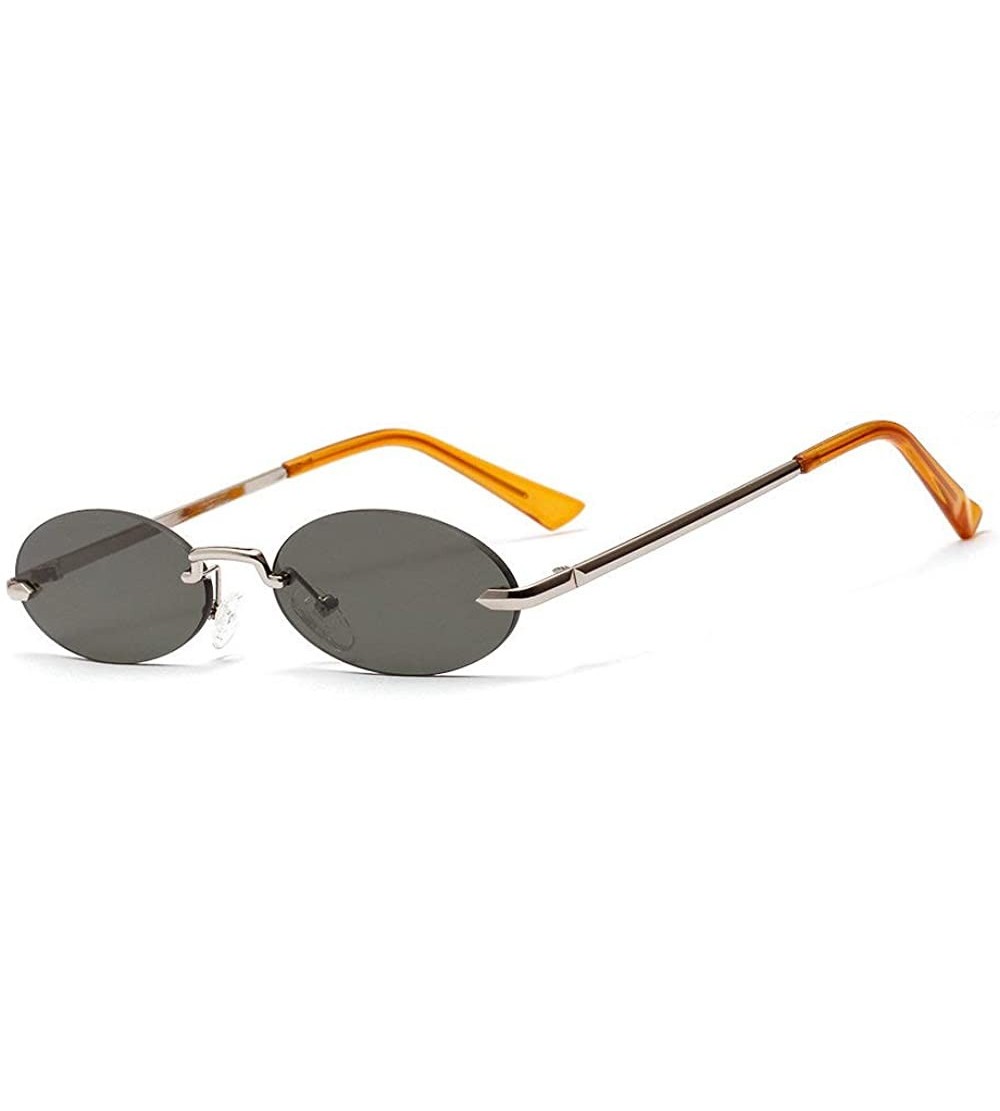 Oval oval borderless retro metal marine film ladies brand luxury designer sunglasses UV400 - Green - CY18WNSXIAH $24.18