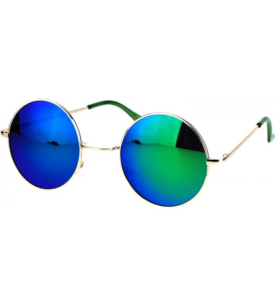 Wayfarer Reflective Color Mirrored Hippie Groove Round Circle Lens Retro Sunglasses - Gold Teal - C817XXHUDC0 $22.19