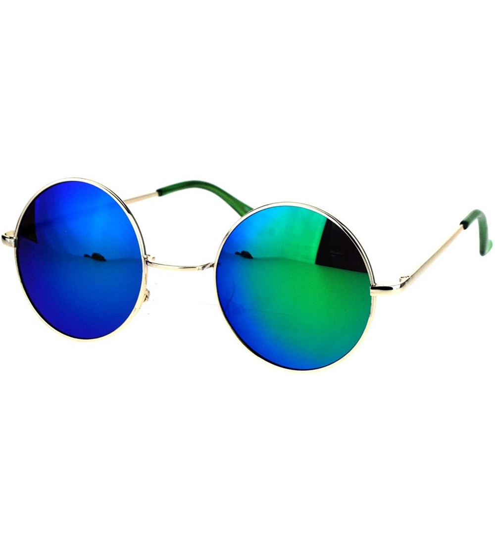 Wayfarer Reflective Color Mirrored Hippie Groove Round Circle Lens Retro Sunglasses - Gold Teal - C817XXHUDC0 $22.19
