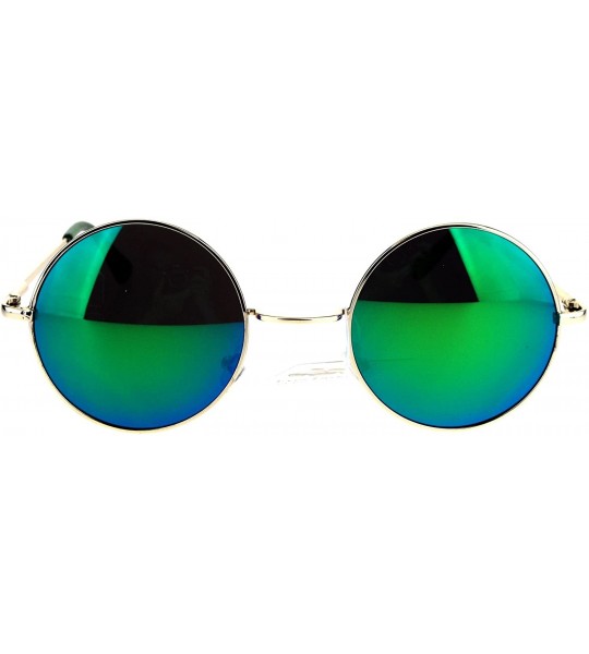 Wayfarer Reflective Color Mirrored Hippie Groove Round Circle Lens Retro Sunglasses - Gold Teal - C817XXHUDC0 $22.19