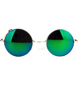 Wayfarer Reflective Color Mirrored Hippie Groove Round Circle Lens Retro Sunglasses - Gold Teal - C817XXHUDC0 $22.19