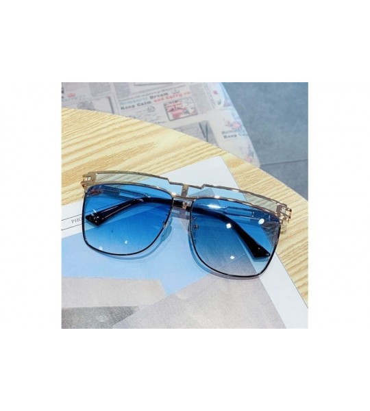 Round Gradient Oversized Sunglasses for Men Square Sun Glasses Metal Frame Eyewear - C2 Blue - CZ1906D0RD2 $25.51
