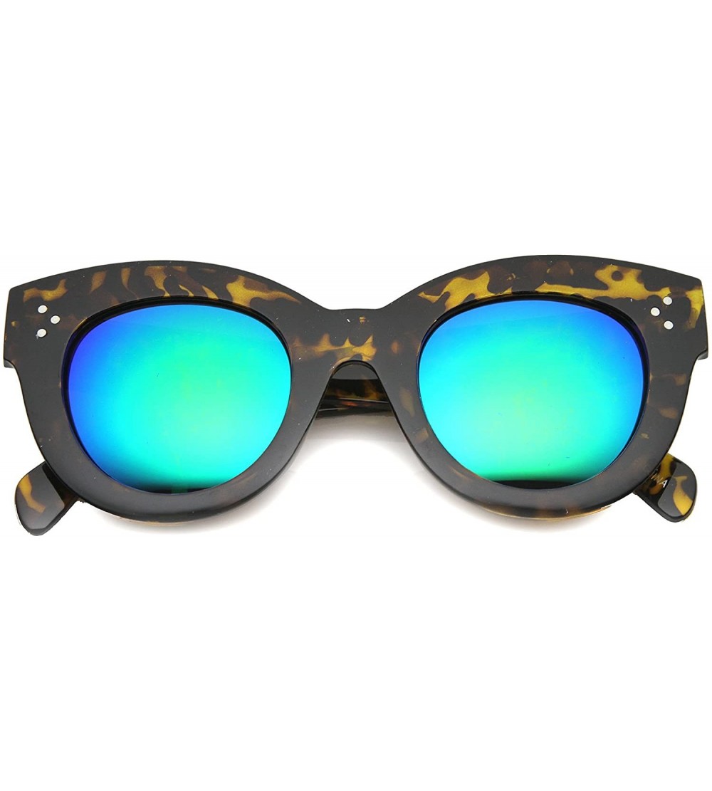 Oversized Women's Oversized Bold Chunky Flash Mirror Lens Riveted Cat Eye Sunglasses 49mm - Tortoise / Midnight - C3124K90XFZ...