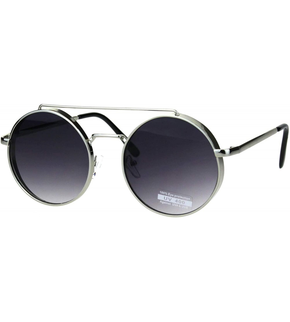Round Round Circle Frame Sunglasses Womens Retro Fashion Shades UV 400 - Silver (Smoke) - CZ18N8CI3MT $20.03