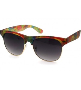 Rectangular Womens Flower Print Half Horn Rim Hipster Sunglasses - Rainbow - CE18W4HQ8X2 $23.07