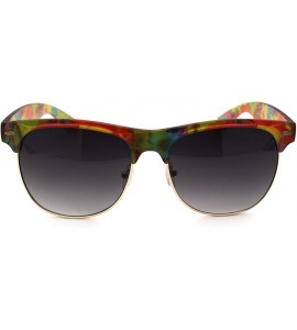 Rectangular Womens Flower Print Half Horn Rim Hipster Sunglasses - Rainbow - CE18W4HQ8X2 $23.07