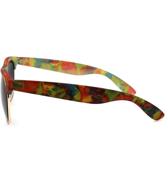 Rectangular Womens Flower Print Half Horn Rim Hipster Sunglasses - Rainbow - CE18W4HQ8X2 $23.07