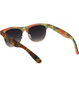 Rectangular Womens Flower Print Half Horn Rim Hipster Sunglasses - Rainbow - CE18W4HQ8X2 $23.07