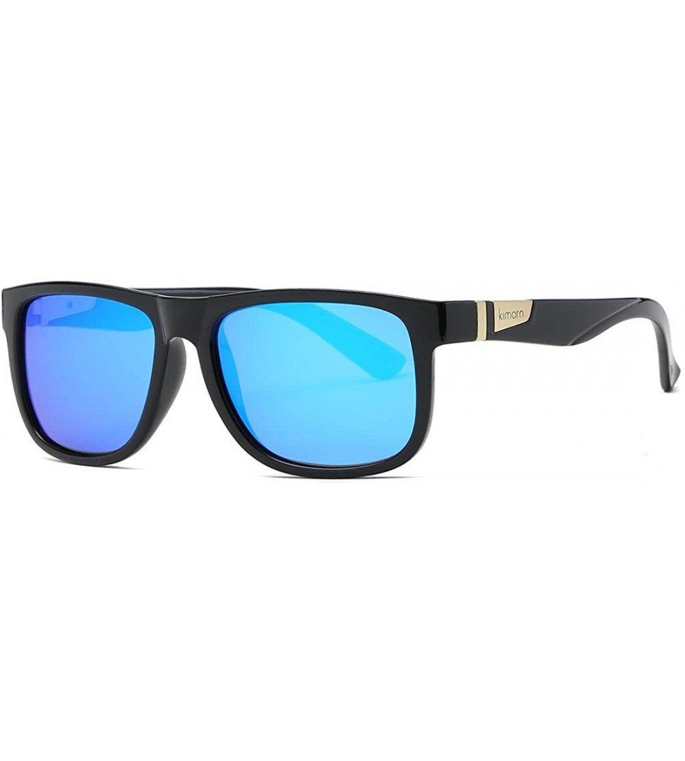 Wayfarer Polarized Sunglasses For Men or Women Square Shape Retro Sun Glasses K0585 - Glossy Black&blue - CR1800CAU7M $17.65