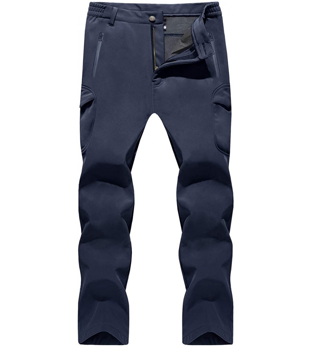 Sport Men's Ski Pants-Snow Ski Tactical Fleece Lining Softshell Winter Pants Trousers - Navy - C01925GC22R $59.30
