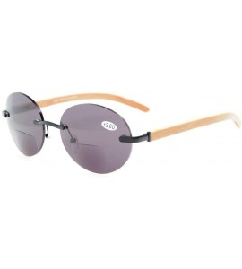 Rimless Spring Hinges Wood Arms Rimless Round Bifocal Sunglasses Black/Grey Lens +3.0 - Black/Grey Lens - CI18SHTNMA4 $23.99