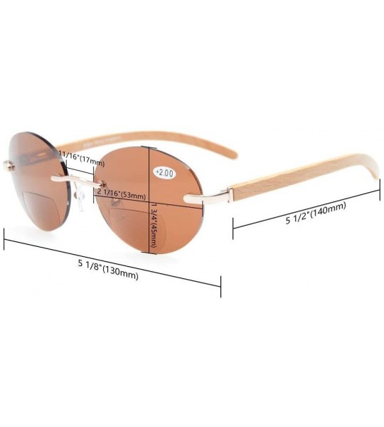 Rimless Spring Hinges Wood Arms Rimless Round Bifocal Sunglasses Black/Grey Lens +3.0 - Black/Grey Lens - CI18SHTNMA4 $23.99