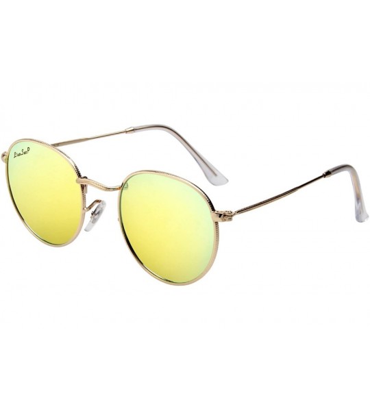 Round Polarized Round Metal Sunglasses for Women Men PC Lens 3447 - Yellow - C418CQTIKR0 $40.88