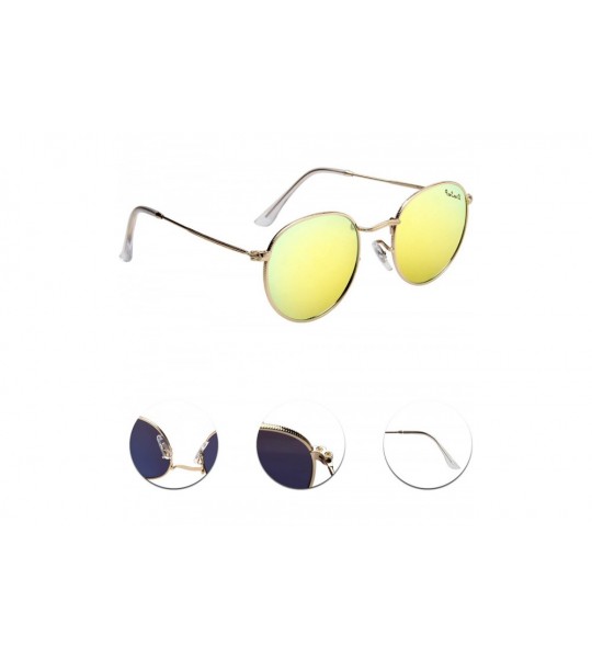 Round Polarized Round Metal Sunglasses for Women Men PC Lens 3447 - Yellow - C418CQTIKR0 $40.88