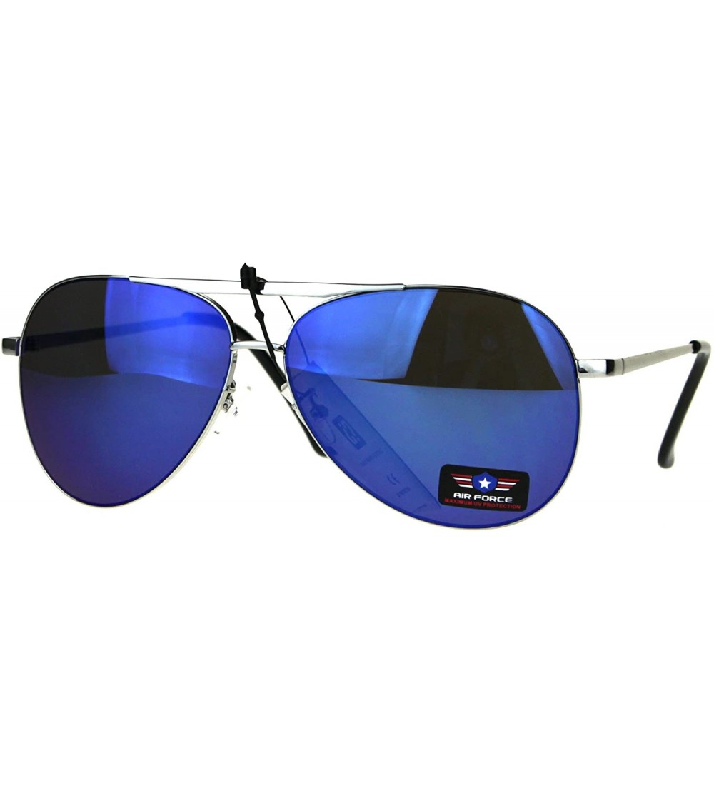 Aviator Air Force Aviator Sunglasses Unisex Aviators Mirrored Lens UV 400 - Silver (Blue Mirror) - CH188Z34G3L $19.30