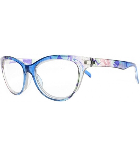 Oversized Women Multi-Color Cat Eye Flower Full Frame Reader Reading Glasses +1.00 ~ +4.00 - Blue - CJ18H50R3HX $17.83