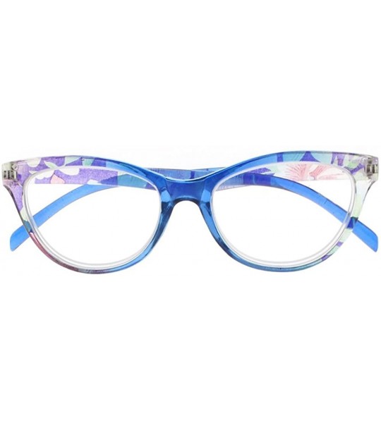 Oversized Women Multi-Color Cat Eye Flower Full Frame Reader Reading Glasses +1.00 ~ +4.00 - Blue - CJ18H50R3HX $17.83