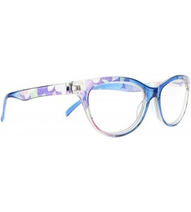 Oversized Women Multi-Color Cat Eye Flower Full Frame Reader Reading Glasses +1.00 ~ +4.00 - Blue - CJ18H50R3HX $17.83