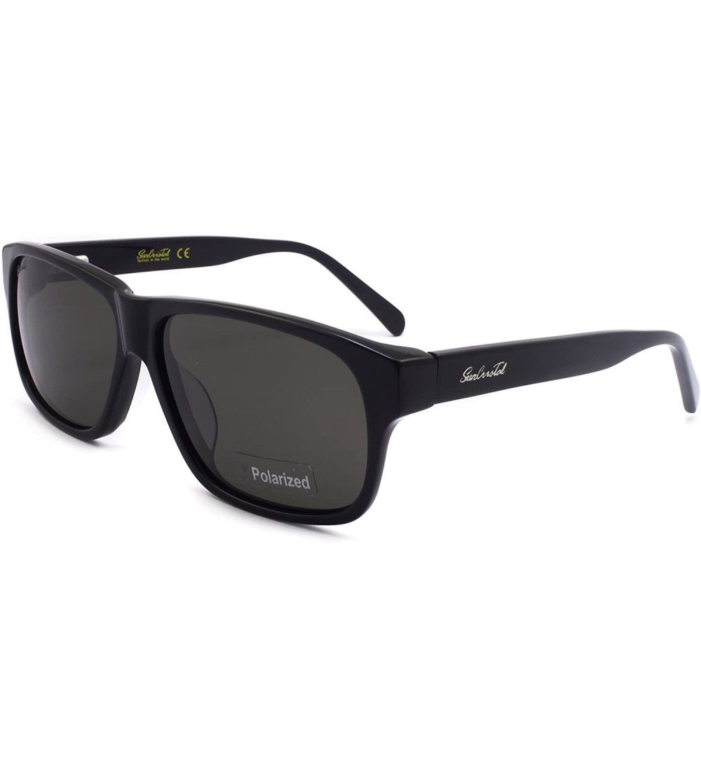 Rectangular Men Acetate Sunglasses Rectangle Polarized UV400 Lens - Black - C517Z5OL5GZ $43.19