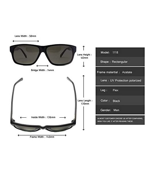 Rectangular Men Acetate Sunglasses Rectangle Polarized UV400 Lens - Black - C517Z5OL5GZ $43.19