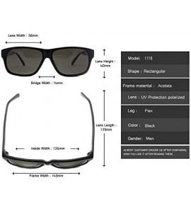 Rectangular Men Acetate Sunglasses Rectangle Polarized UV400 Lens - Black - C517Z5OL5GZ $43.19