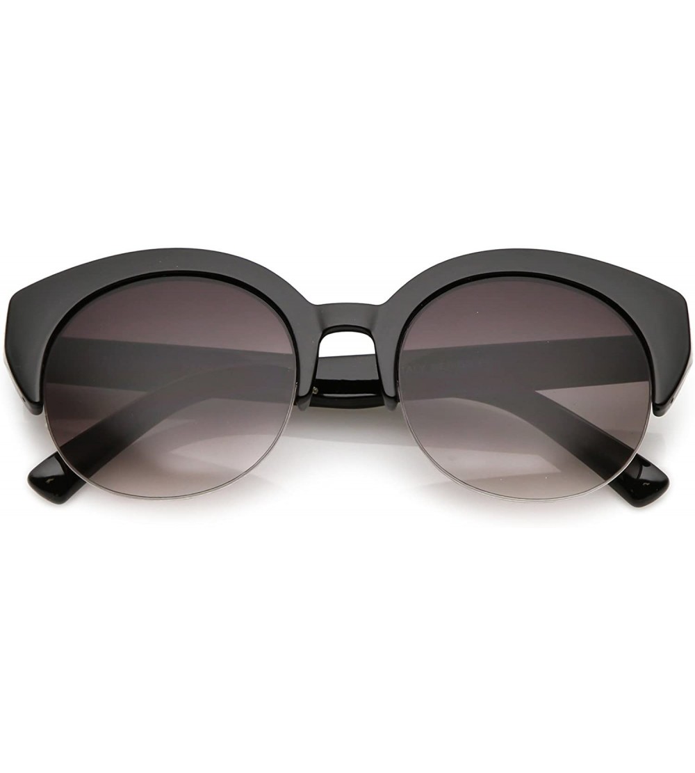 Cat Eye Women's Wide Arms Semi Rimless Round Lens Cat Eye Sunglasses 53mm - Black / Lavender - CX184RAG62K $21.11
