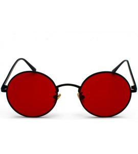 Round Women Sunglasses Red Lenses Round Metal Frame Vintage Retro Glasses Sun Men Unisex Birthday Gifts - Full Black - CK197Y...