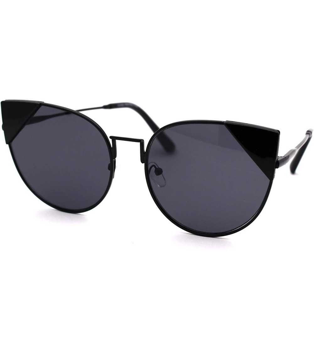 Oversized Womens Metal Rim Cat Eye Tip Round Retro Sunglasses - All Black - CA18USQEERL $23.70