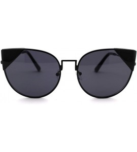 Oversized Womens Metal Rim Cat Eye Tip Round Retro Sunglasses - All Black - CA18USQEERL $23.70