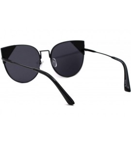 Oversized Womens Metal Rim Cat Eye Tip Round Retro Sunglasses - All Black - CA18USQEERL $23.70