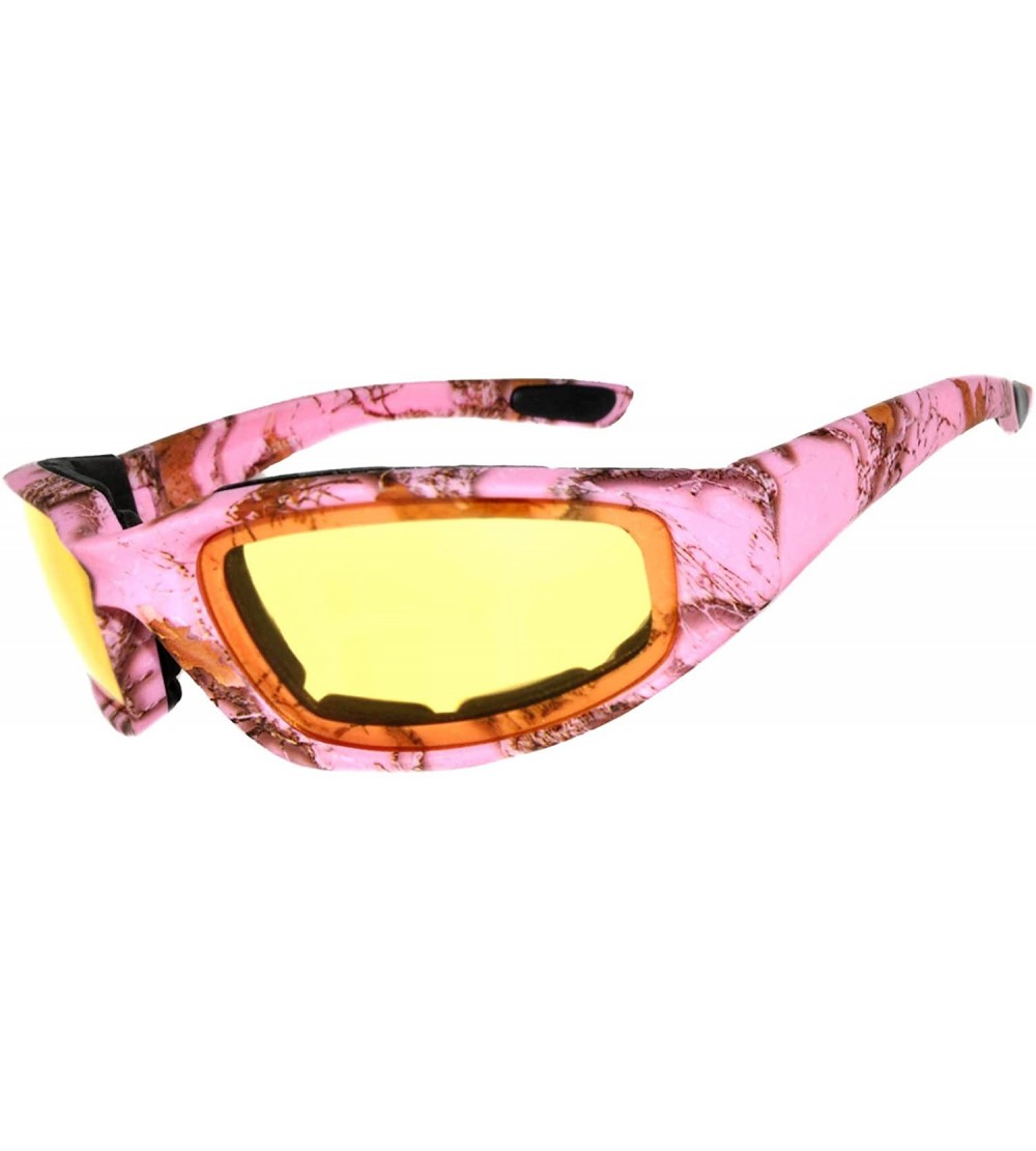 Goggle Motorcycle CAMO Padded Foam Sport Glasses Colored Lens One Pair - Camo_yellow_lens_pink_frame - CC182HLXC7A $18.82