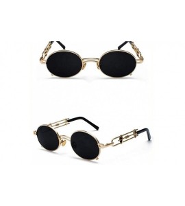 Oval Retro Steampunk Sunglasses Men Round Vintage Metal Frame Gold Black Oval Sun Glasses - Silver With Blue - CS198ACWIX0 $3...