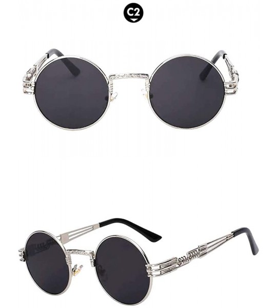 Round Steampunk Gothic - 002 Retro Vintage Hippie Colored Metal Round Circle Frame Sunglasses Colored Lens - CE18OZ07TZ3 $24.00