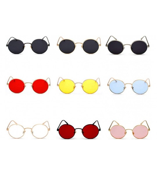 Round Women Sunglasses Red Lenses Round Metal Frame Vintage Retro Glasses Sun Men Unisex Birthday Gifts - Full Black - CK197Y...