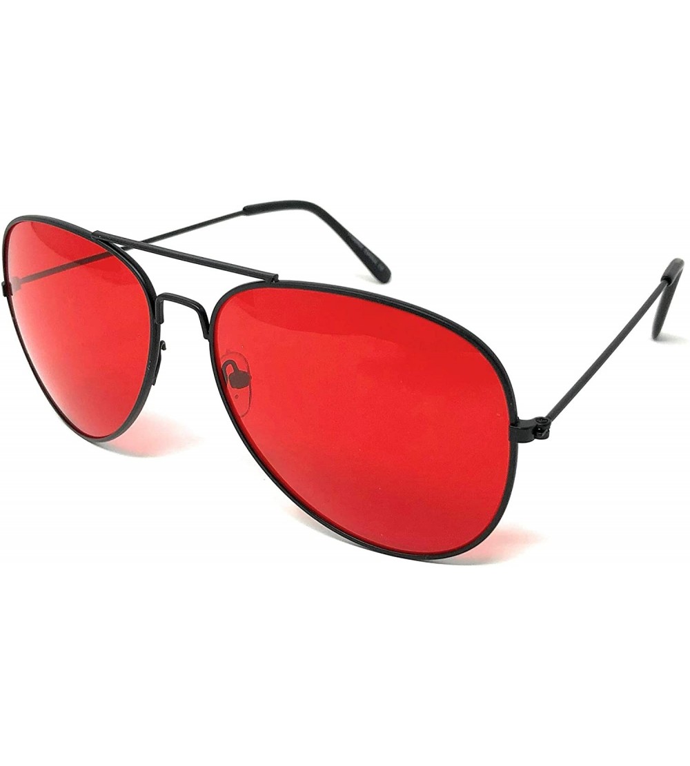 Oval Aviator Mirror or Clear Metal Sunglasses Classic Style - Black- Red - CS18YTLQI94 $17.20
